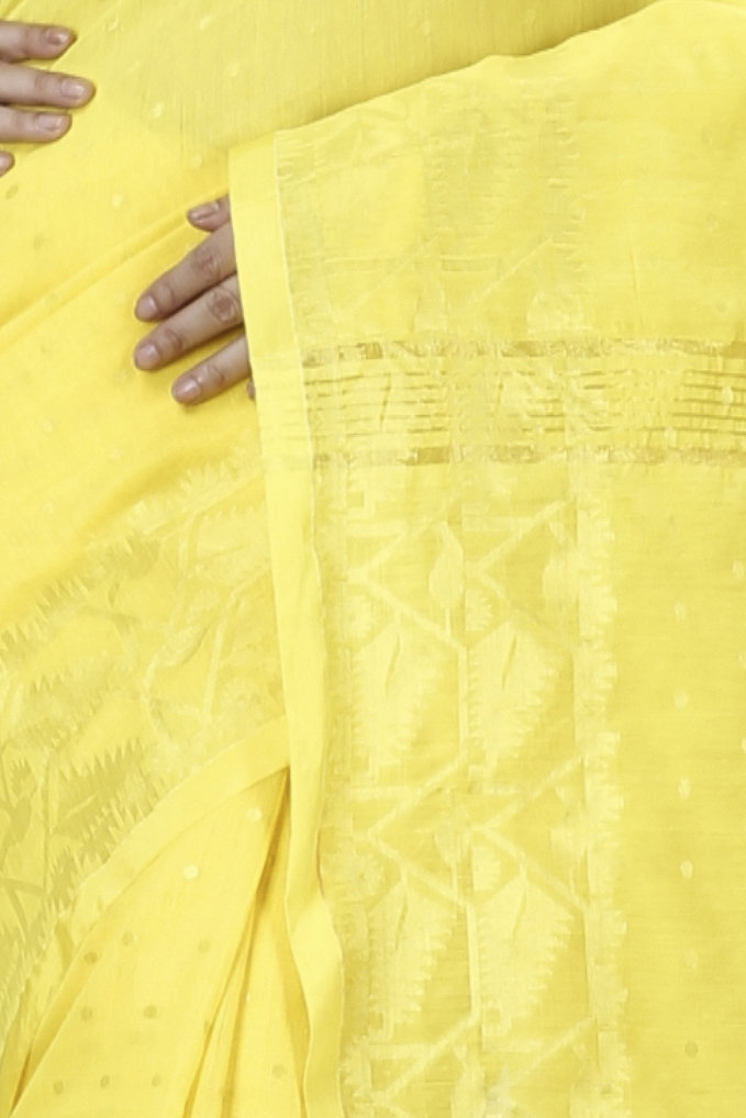 Yellow Blended Cotton Temo Hand Loom Saree (1266)